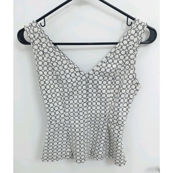Maeve by Anthropolgie Sleeveless Peplum Shirt White Black XXS - Picture 1 of 5